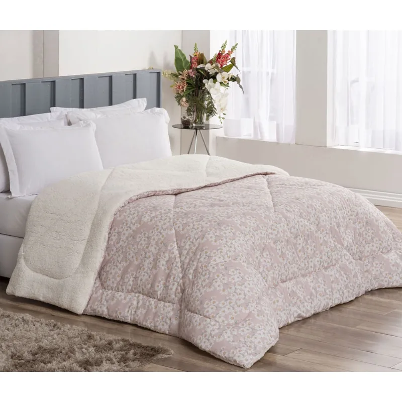 Coberdrom Casal Queen Winter Sherpa 01 Peça Palha E Rosa