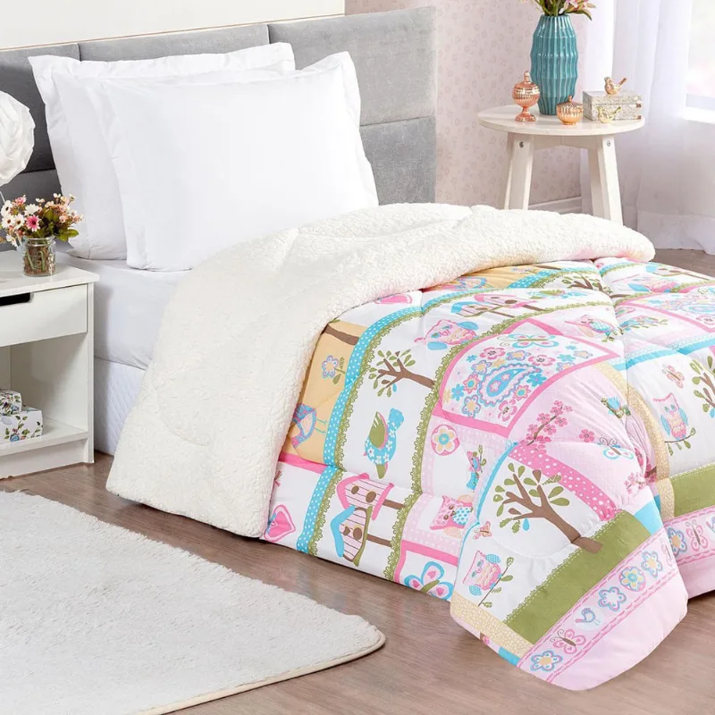 Coberdrom Infantil Solteiro Rosa Estampado 100% Algodão Pel