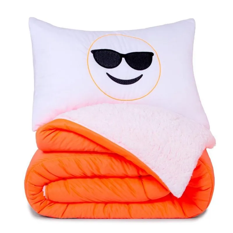 Coberdrom Solteiro Emoji Cores Vivas 2Pçs Porta Bordado