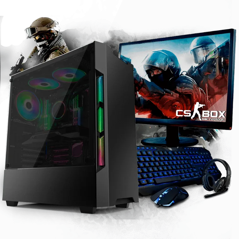 Kit PC Gamer Neologic CS BOX NLI7050 Intel Core i3-8100 8ª Geração 8GB(GeForce GTX 1050TI 4GB)1TB + Monitor 21,5
