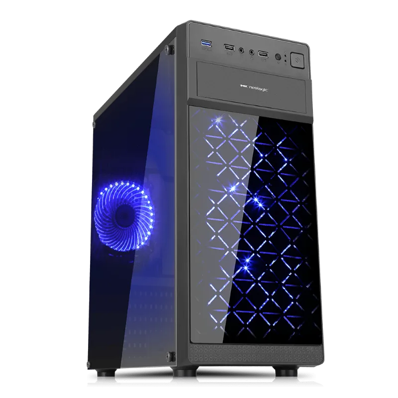 Gabinete Gamer Neologic Nl-K110 2 Coolers Frontais Azul S/ Cooler Traseiro