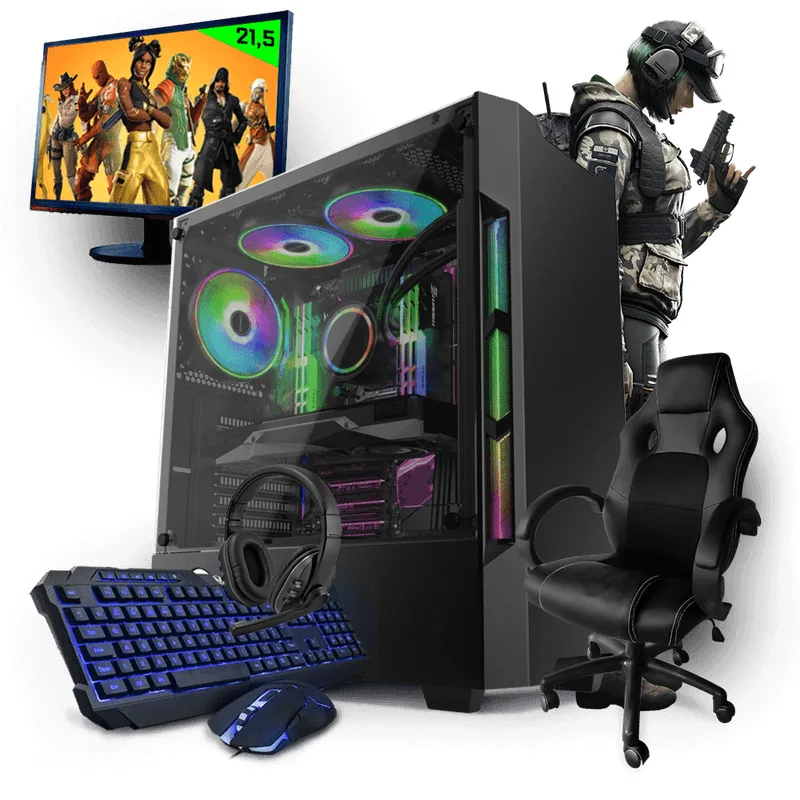 PC Gamer Completo Neologic NLI80953 Intel i5-8400 8GB (GeForce GTX 1050Ti 4GB)1TB + Cadeira Gamer Blue