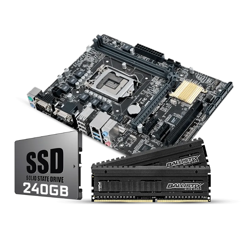 Kit Upgrade UPG0005 H110 Asus + SSD 240GB + Memória Gamer 8GB Ballistix