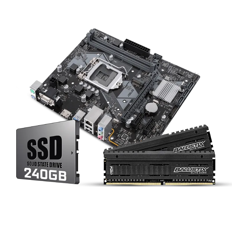 Kit Upgrade UPG0009 H310 Asus + SSD 240GB + Memória Gamer 8GB Ballistix
