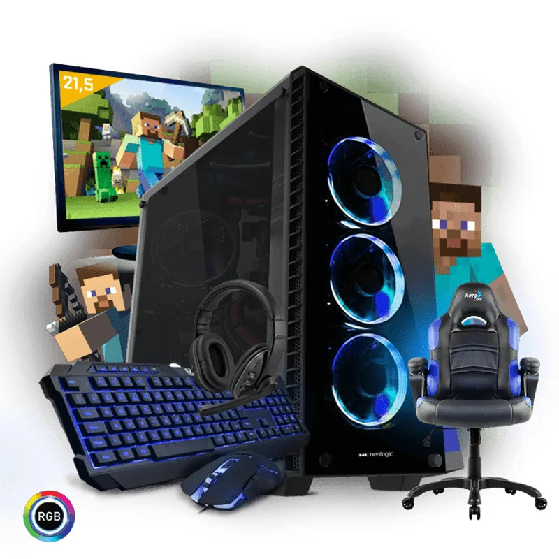PC Gamer Completo Neologic Mine Box NLI81016 G5400 8GB (GeForce GTX 1050Ti) 1TB + Cadeira Gamer