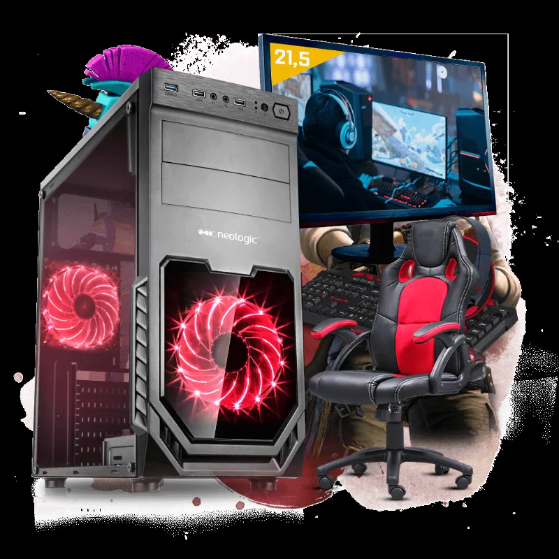 PC Gamer Completo Neologic NLI81099 AMD Athlon 200GE (Geforce GTX 1050 2GB) 8GB + 1TB + Monitor 21,5 + Cadeira