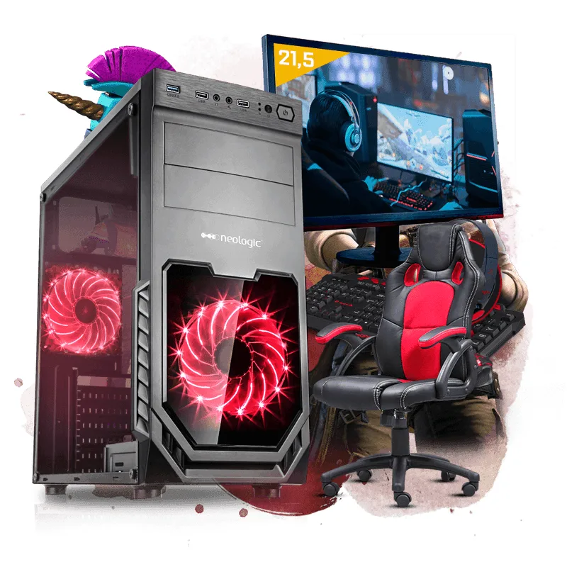 PC Gamer Completo Neologic NLI81108 AMD Athlon 200GE (Geforce GTX 1050Ti 4GB) 8GB, 1TB + Monitor 21,5 + Cadeira