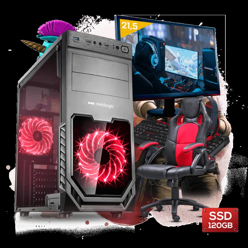 PC Gamer Completo Neologic NLI81111 AMD Athlon 200GE (Geforce GTX 1050Ti 4GB) 8GB, 1TB + SSD 120GB + Monitor 21,5 + Cadeira