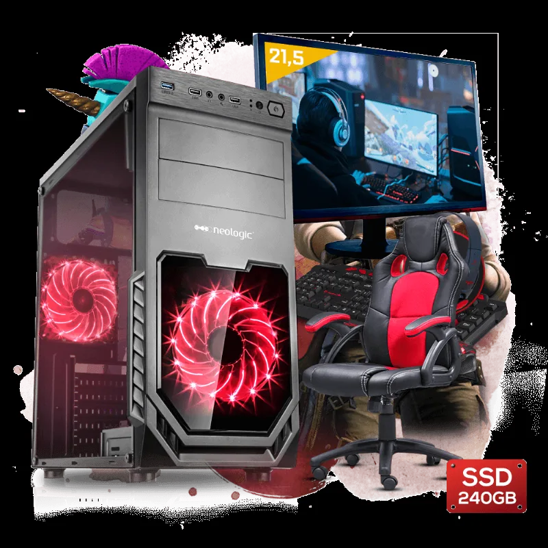 PC Gamer Completo Neologic NLI81114 AMD 200GE (GeForce GTX 1050Ti) 8GB + 1TB + SSD 240GB + Monitor 21,5 + Cadeira Gamer