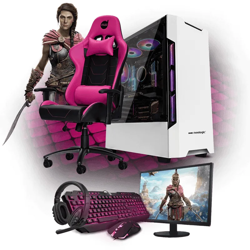 Pc Gamer Completo Neologic NLI81376 I5-9400F 8GB (GTX 1650) SSD 240 + Cadeira Gamer Rosa