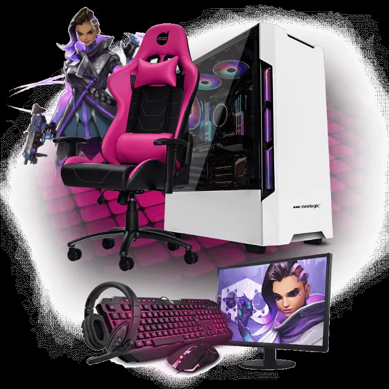 Pc Gamer Completo Neologic NLI81378 I5-7400 8GB (GTX 1050TI) SSD 240 + Cadeira Gamer Rosa
