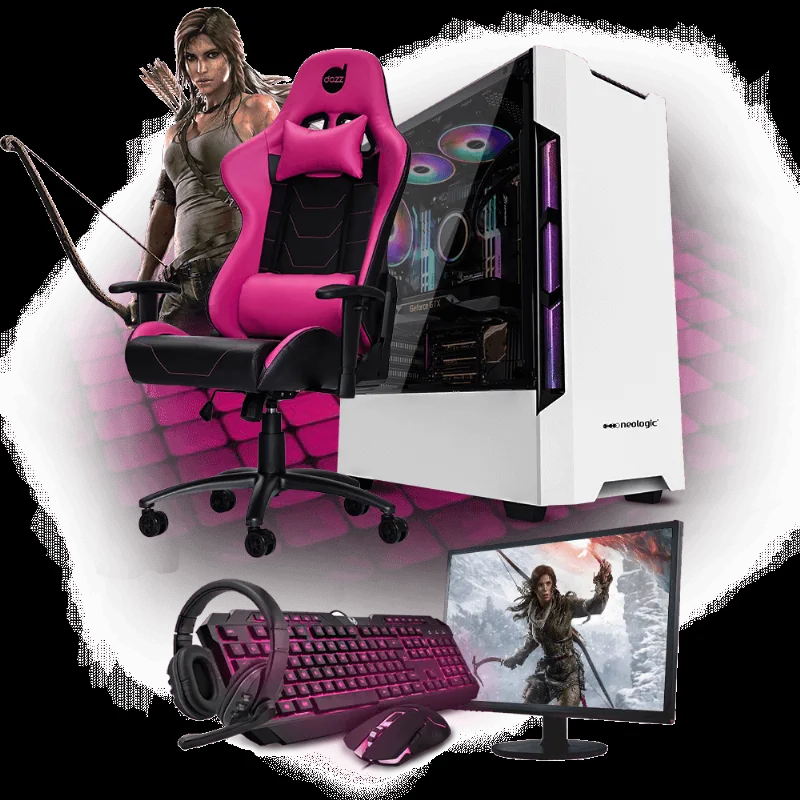 Pc Gamer Completo Neologic NLI81380 G5400 8GB (GTX 1650) SSD 240 + Cadeira Gamer Rosa