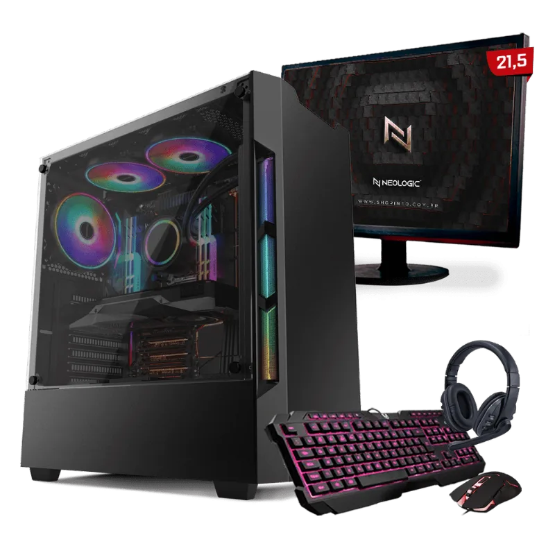 Kit PC Gamer Neologic Start NLI81419 Ryzen 5 2400G 8GB (Radeon RX Vega 11 Integrado) 1TB + Monitor 21,5