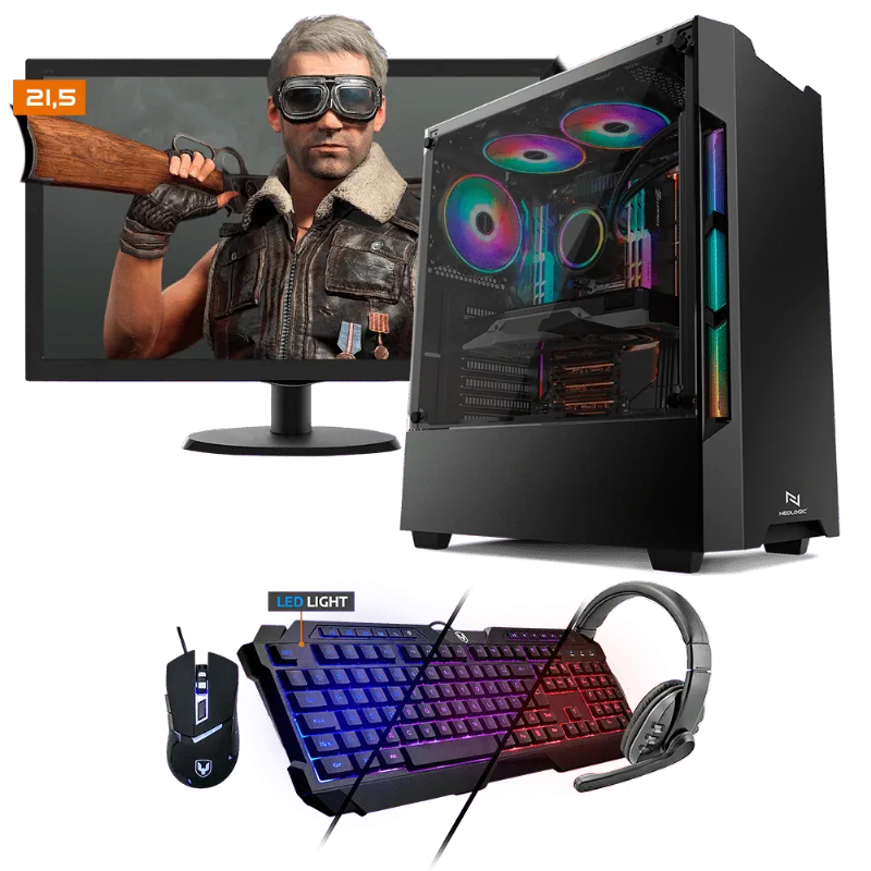 Kit PC Gamer Neologic NLI81531 Ryzen 3 2200G 8GB (RX 570 4GB) SSD 240GB + Monitor 21,5