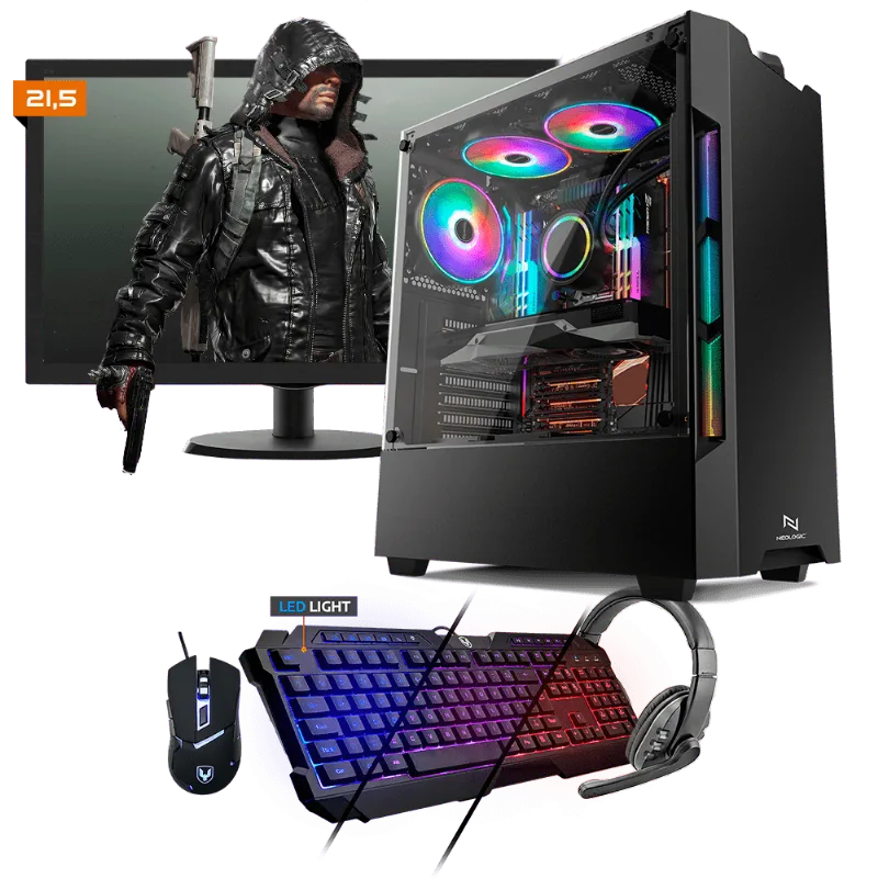 Kit PC Gamer Neologic NLI81532 Ryzen 3 2200G 8GB (RX 570 4GB) SSD 480GB + Monitor 21,5