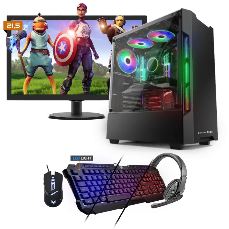 Kit PC Gamer Neologic NLI81537 Ryzen 5 2400G 8GB (RX 570 4GB) SSD 240GB + Monitor 21,5