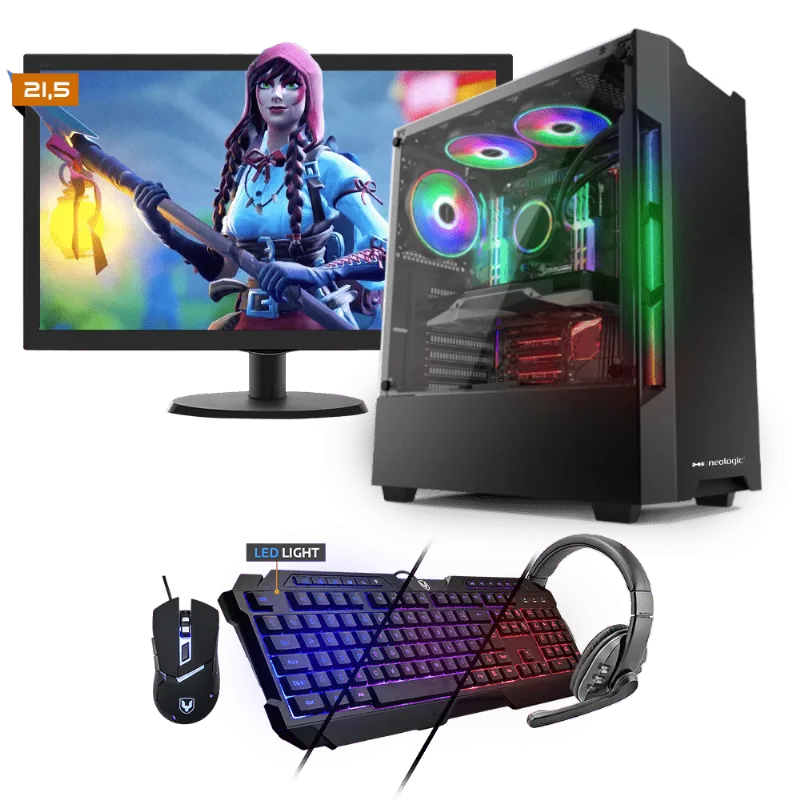 Kit PC Gamer Neologic NLI81538 Ryzen 5 2400G 8GB (RX 570 4GB) SSD 480GB + Monitor 21,5