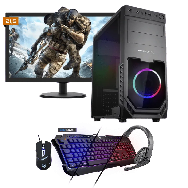 Kit PC Gamer Neologic NLI81539 Ryzen 5 2400G 8GB (RX 570 4GB) 1TB + Monitor 21,5