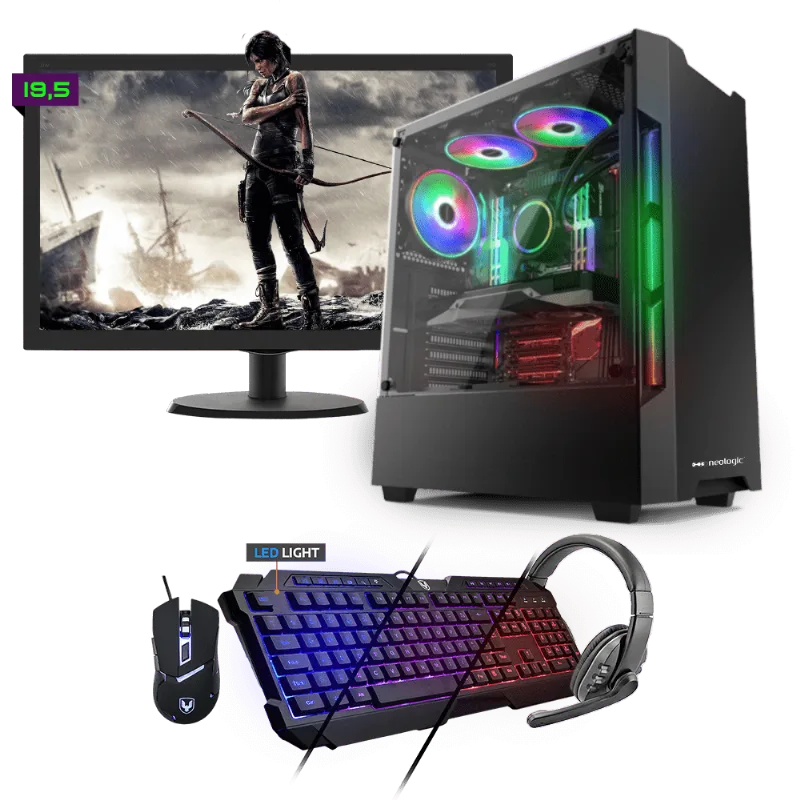 Kit PC Gamer Neologic NLI81553 Ryzen 5 2400G 8GB (RX 570 4GB) SSD 480GB + Monitor 19,5