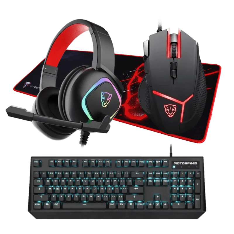 Kit Gamer Motospeed Level One Teclado K95+Mouse V18+Headset G750 7.1+Mousepad P60