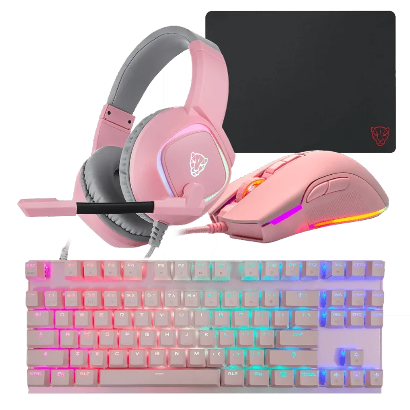 Kit Gamer Motospeed Pink Label Teclado CK82+Mouse V70+Headset G750+Mousepad P40