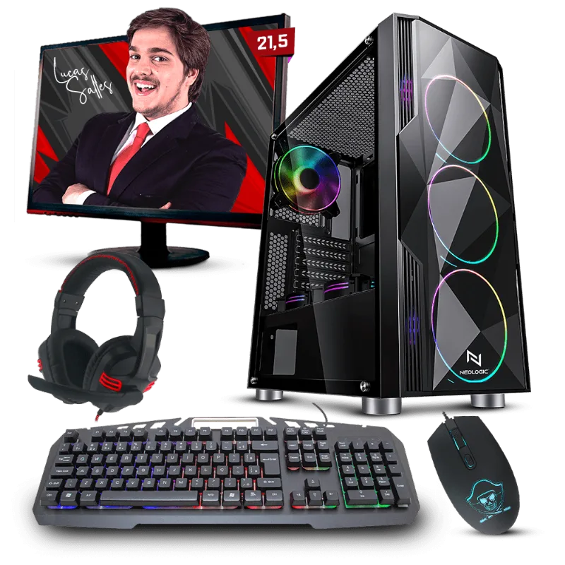 KIT - PC Gamer Neologic NLI82085 Intel I5-9400F 8GB (GTX1650) SSD 240GB 400W 80 PLUS + MONITOR 21,5
