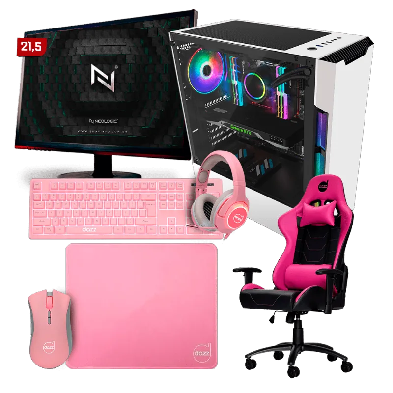 PC Gamer Completo Neologic DAZZ NL82214 Intel i5-9400F 8GB (GTX 1650 4GB) 400W 80 Plus 1TB + Cadeira DAZZ Rosa