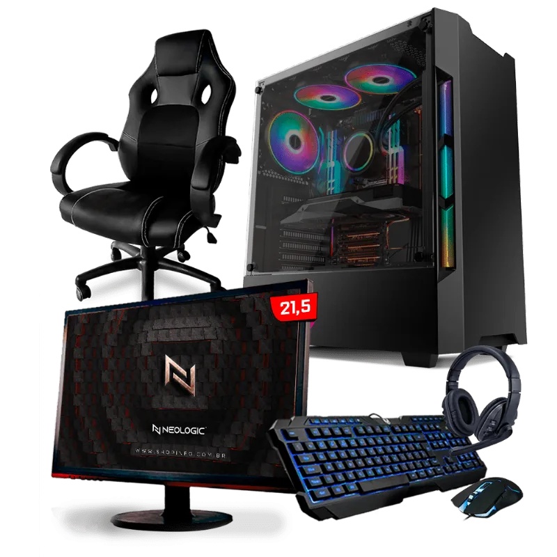 KIT - PC Gamer Neologic NLI82260 AMD Ryzen 5 3500 8GB (GTX 1650 4GB) HD 1TB + Monitor 21,5 + Cadeira Gamer