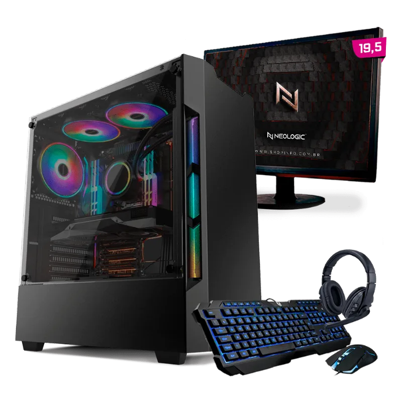 KIT - PC Gamer Neologic NLI82268 AMD Ryzen 5 2400G 16GB (Radeon RX Vega 11 Integrado) HD 1TB + Monitor 19,5