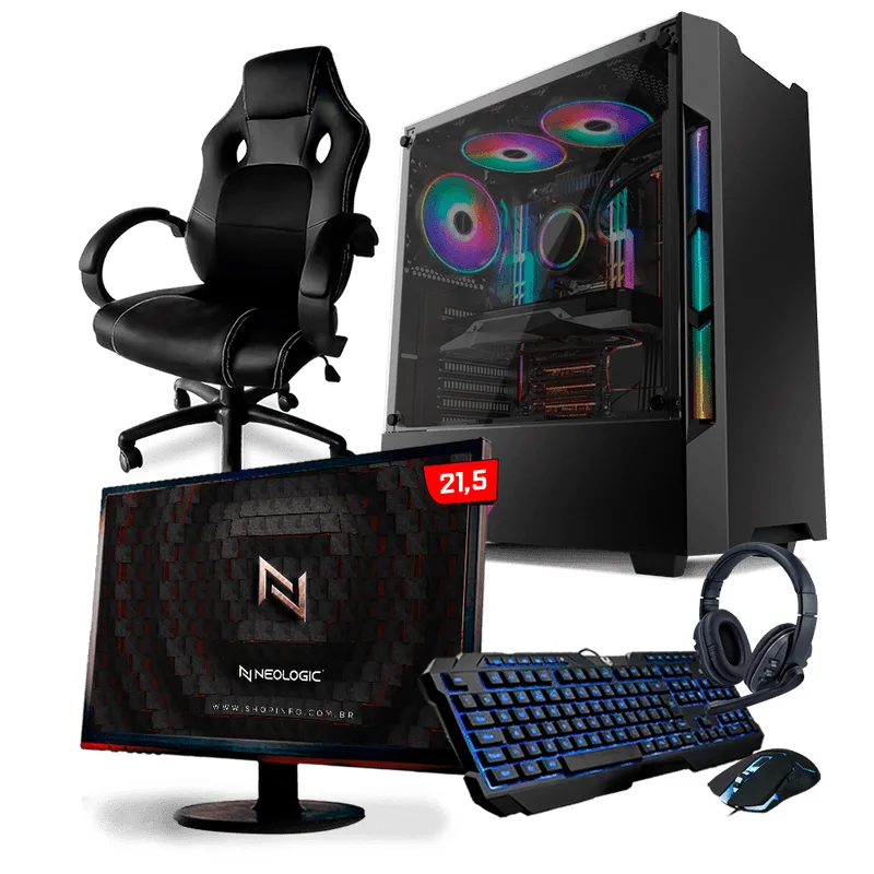 PC Gamer Completo Neologic NLI82273 AMD Ryzen 5 2400G 16GB (Radeon RX Vega 11 Integrado) SSD 240GB + Cadeira