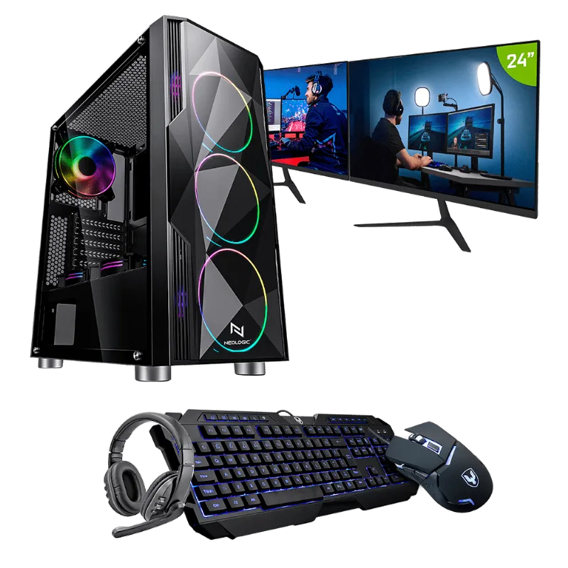 Kit - PC Gamer Neologic Streamer NLI82295 Intel i5-9400F 16GB (GTX 1050TI 4GB) SSD 240GB + HD 1TB 400W 80 Plus + 2 Monitores 24