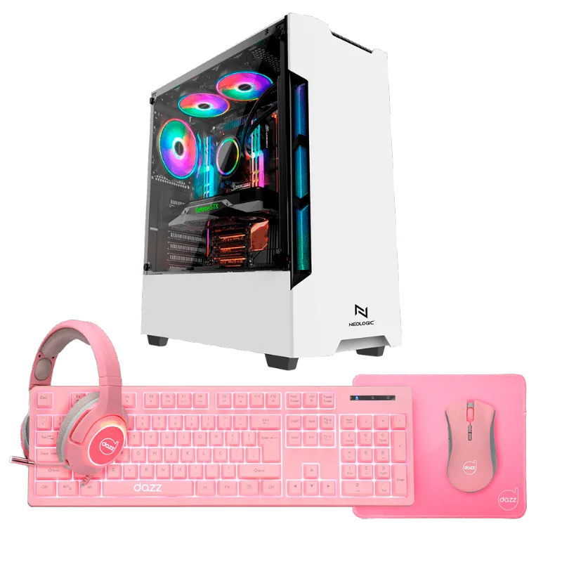 Kit - PC Gamer Neologic A Mãe Ta On NLI82309 Intel i5-9400F 16GB (GTX 1050TI 4GB) 1TB 400W 80 Plus + Kit Gamer Rosa Dazz