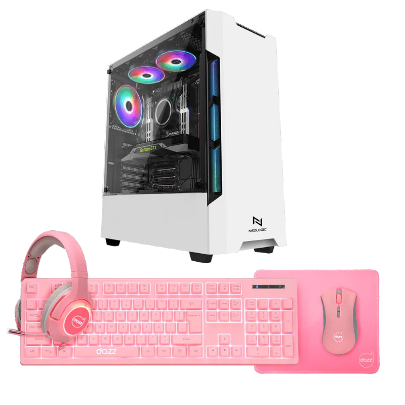 Kit - PC Gamer Neologic A Mãe Ta On NLI82311 Intel i5-10400F 16GB (GTX 1050TI 4GB) 1TB 400W 80 Plus + Kit Gamer Rosa Dazz