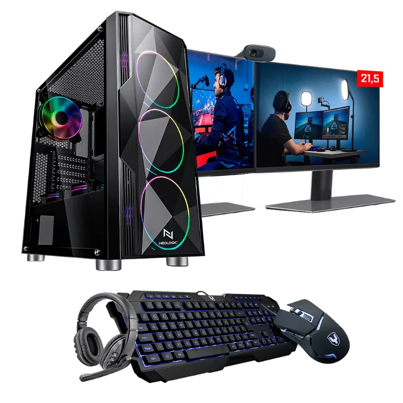 Kit - PC Gamer Neologic Streamer NLI82430 Intel i5-9400F 16GB (RTX 2060 6GB) SSD 240GB + HD 1TB 600W 80 Plus + 2 Monitores 21,5