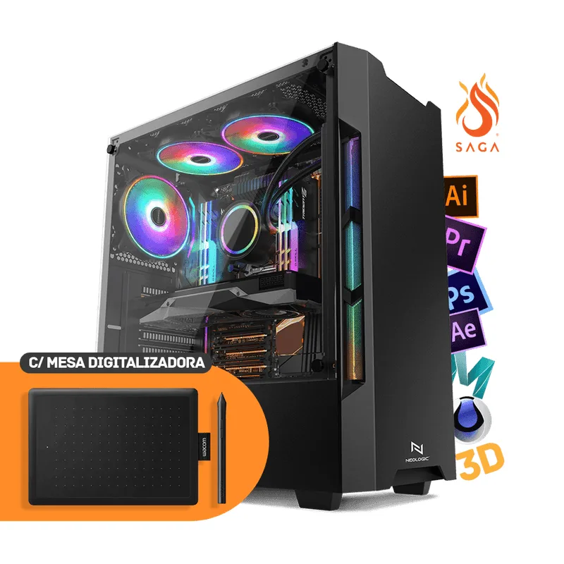 PC NEOLOGIC BY SAGA 3D NLI83356 INTEL I7 10700F 16GB (GTX 1660 SUPER 6GB) 1TB 500W 80 PLUS + SSD 240GB + MESA DIGITALIZADORA WACOM