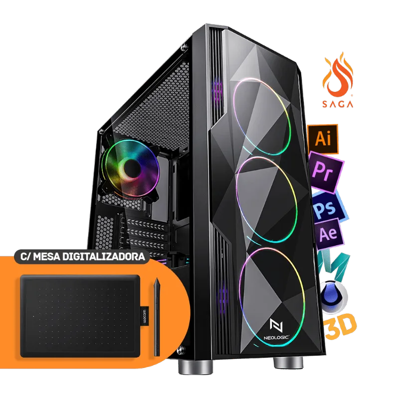 PC NEOLOGIC BY SAGA 3D PLUS NLI83359 INTEL I5 10400F 16GB (RTX 3060 12GB) 1TB 600W 80 PLUS + SSD 240GB + MESA DIGITALIZADORA WACOM