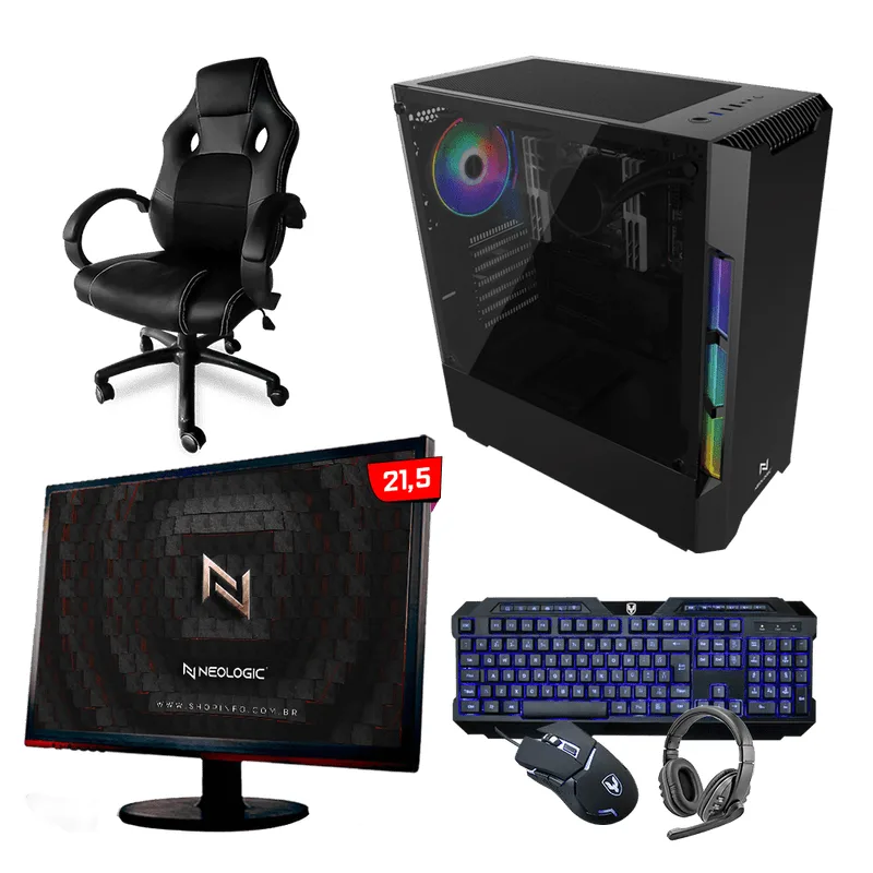 PC GAMER COMPLETO NEOLOGIC NLI83592 AMD RYZEN 5 4650G 16GB (RADEON VEGA 7 INTEGRADO) SSD 240GB 500W 80 PLUS + CADEIRA