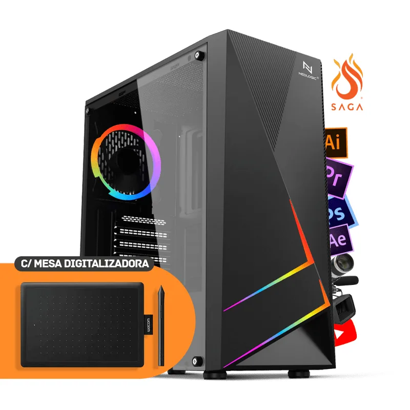 PC NEOLOGIC BY SAGA 2D NLI83649 INTEL I5 10400F 16GB (GTX 3050 4GB) HD 1TB + SSD 240GB 600W 80 PLUS + MESA DIGITALIZADORA WACOM
