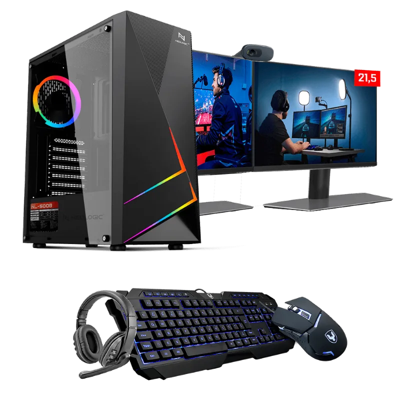Kit - PC Gamer Intel i5 10400F 16GB (GTX 1050TI 4GB) SSD 240GB + HD 1TB 500W 80 Plus + 2 Monitores 21,5, Neologic Streamer - NLI83656