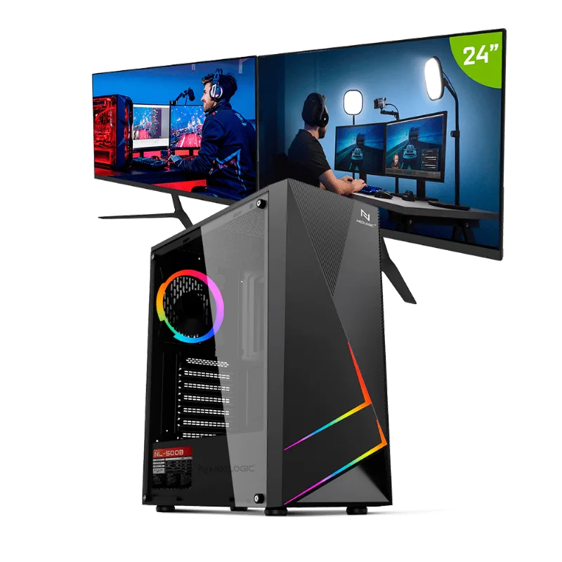 PC Gamer Intel i5 10400F 16GB (GTX 1050TI 4GB) SSD 240GB + HD 1TB 500W 80 Plus + 2 Monitores 24, Neologic Streamer - NLI83661
