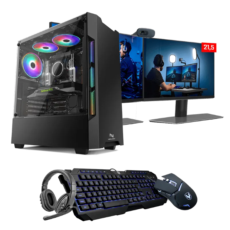 KIT - PC GAMER NEOLOGIC STREAMER NLI83672 INTEL I5 10400F 16GB (RTX 3050 8GB) SSD 240GB + HD 1TB 400W 80 PLUS + 2 MONITORES 21,5