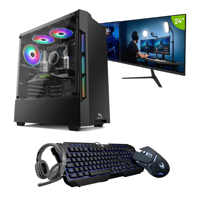 KIT - PC GAMER NEOLOGIC STREAMER NLI83673 INTEL I5 10400F 16GB (RTX 3050 8GB) SSD 240GB + HD 1TB 400W 80 PLUS + 2 MONITORES 24