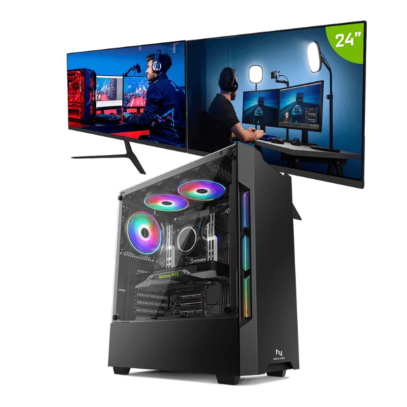 PC GAMER NEOLOGIC STREAMER NLI83677 INTEL I5 10400F 16GB (RTX 3050 8GB) SSD 240GB + HD 1TB 400W 80 PLUS + 2 MONITORES 24