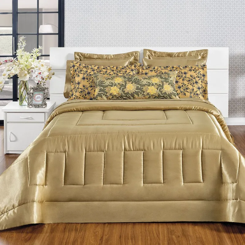Edredom Casal Queen Sublime Cetim Charmousse 7 Peças - Dourado