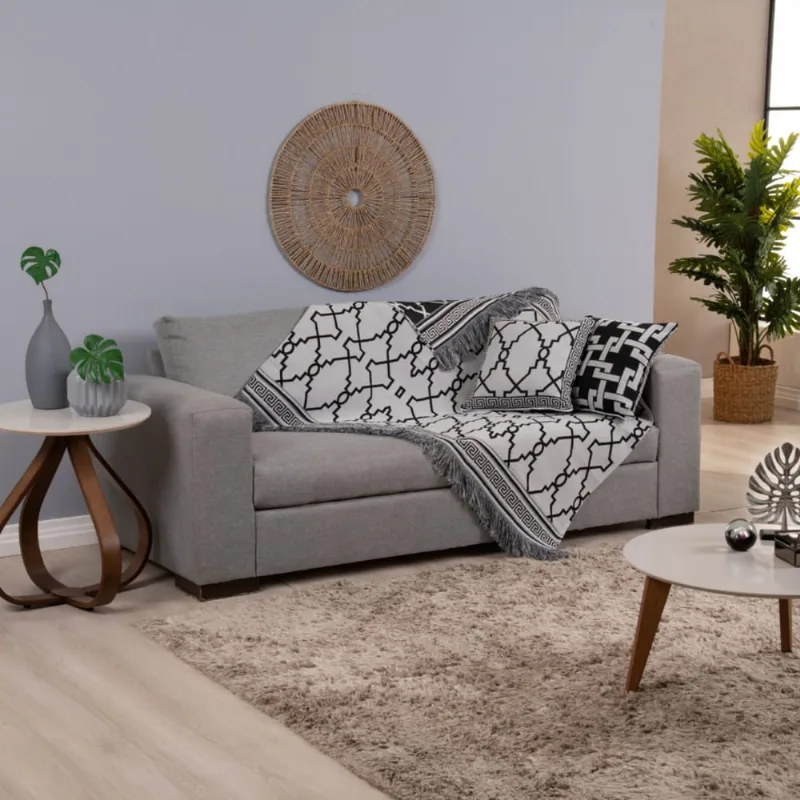 Manta Xale Protetor para Sofa Cama Grécia Jaquard Dupla Face 03 Pçs