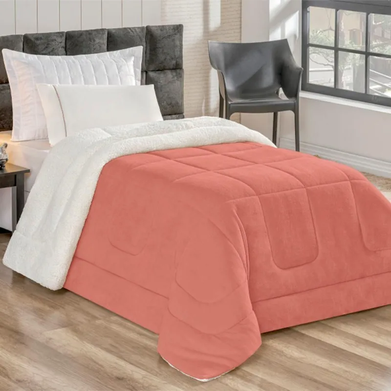 Coberdrom Londres Solteiro Sherpa/Manta Soft Rosê