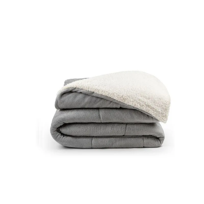 Coberdrom Cobertor Dupla Face 1 Peça Casal Manta Soft E Sherpa De Carneiro - Produto na cor Cinza
