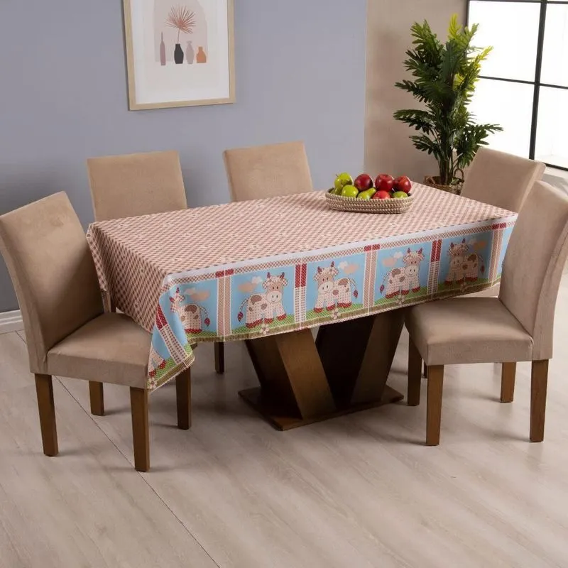 Toalha De Mesa Pratik 4 Lugares 1,45x1,50 1 Peça Oxford Estampado - Vaquinha-marrom