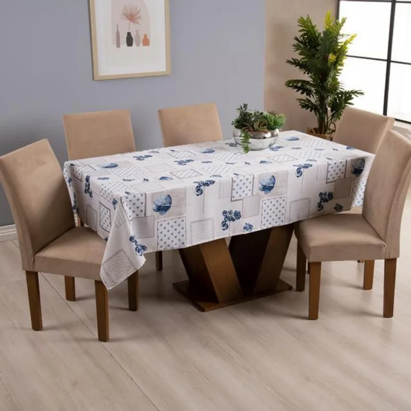 Toalha De Mesa 1 Peça Pratik 6 Lugares Floral Azul