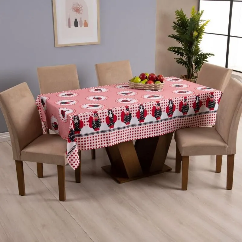 Toalha De Mesa Pratik 6 Lugares 2,00x1,45 1 Peça Oxford Estampado - Vermelho-galinha